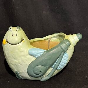 Green and Cream ceramic slug candle holder